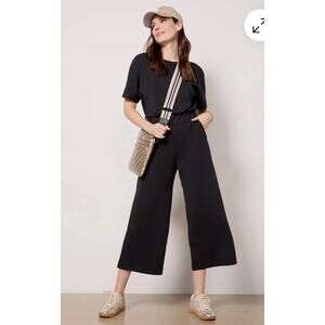 Spanx Aire Crop Wide Leg Jumpsuit XL Black Stretch One Piece Comfortable